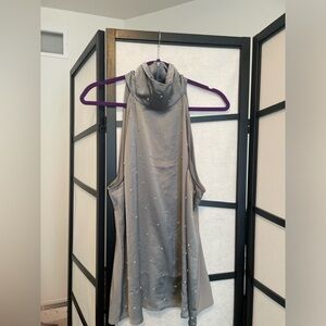 NWT Ann Taylor Pearl Embellished Gray Sleeveless Top